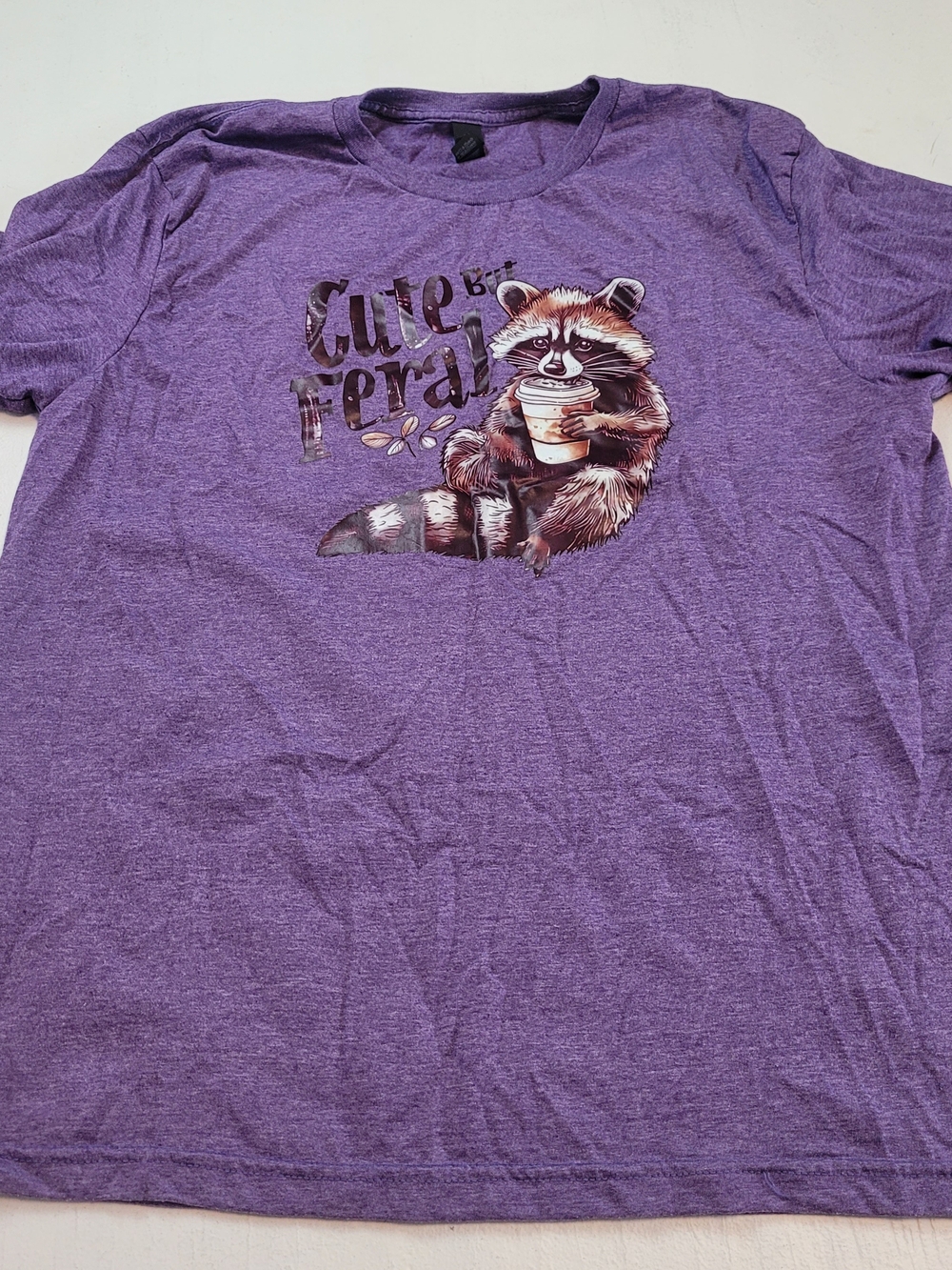 Gildan Purple Raccoon Graphic Short Sleeve Tee